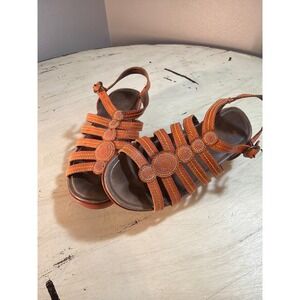 Dansko Orange Leather Strappy Wedge Sandals Womens 36 Gladiator Spring Boho